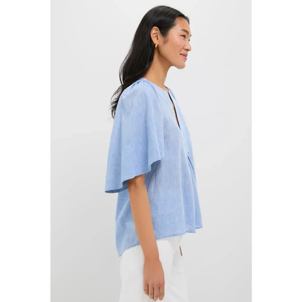 POMANDER PLACE Chambray Finley Flutter Sleeve Top Size XL NWT